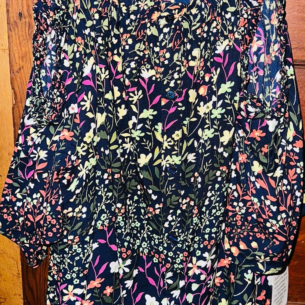 NWT Woman Within Floral Blouse - cold Shoulder Multicolor 4XL